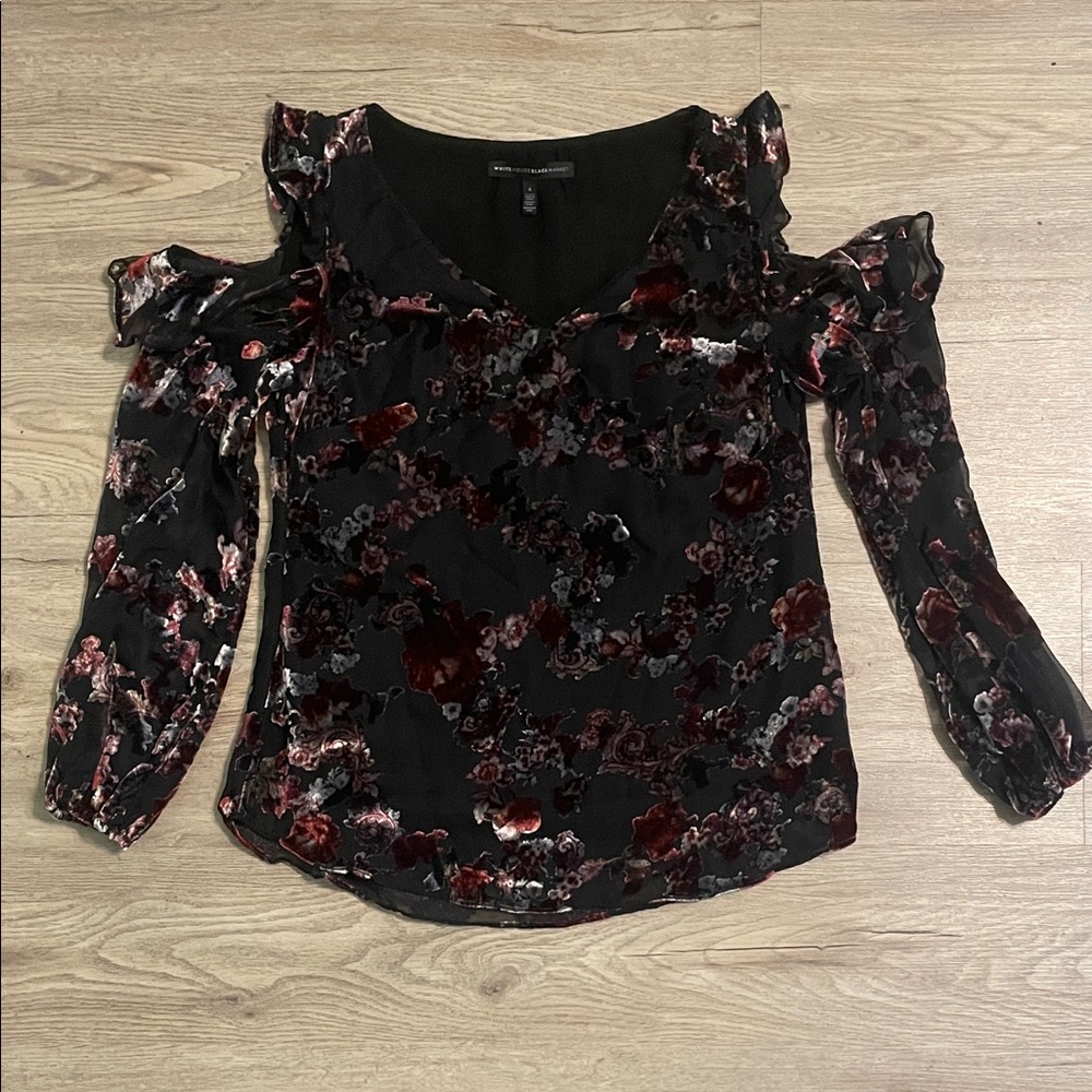 White House Black Market Black and Red Floral Blouse